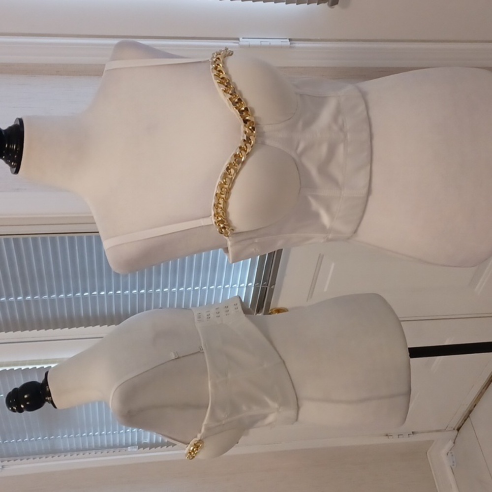 2/$50 White Bustier With Chain Decor - Size Small